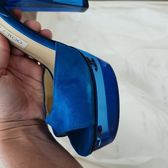 Jimmy Choo Blue Suede Niagara Sue Platform Heels - Picture 7 of 15